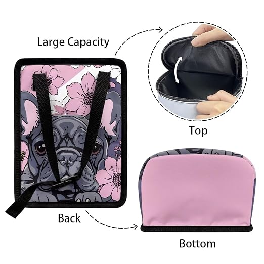 French Bulldog Cherry Blossom Print Car Trash Can with Lid, Leak Proof Auto Trash Bag Hanging Vehicle Garbage Can Multipurpose Storage Container for Back Seat Road Trip