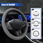 15 Inch Leather Car Steering Wheel Cover for SUV, Truck, Gray | Anti-Slip Breathable Automotive Steering Wheel Protector, Universal Heat Resistant Vehicle Interior Accessories