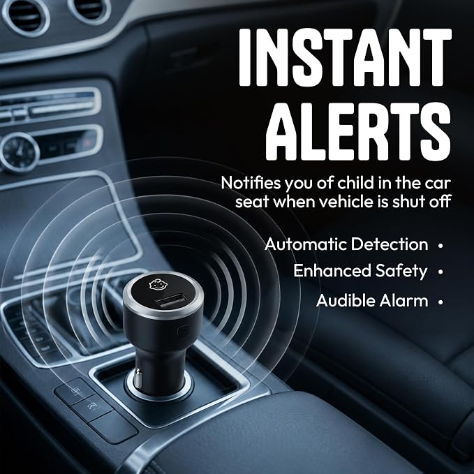 Car Seat Sensor Alarm, 1 Alarm + 1 Sensor | Automatic Child Detection Alert, Plug-in Installation, Single Sensor System for 1 Car Seat, No APP Required