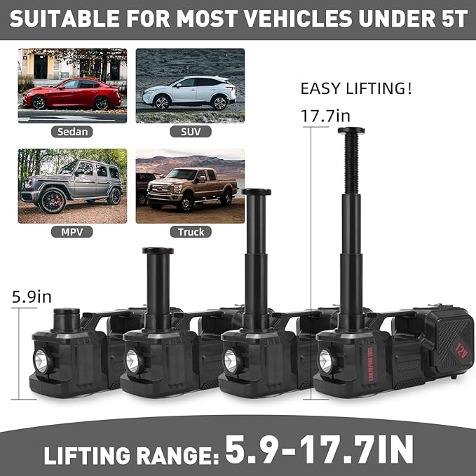 Electric Car Jack Set 5 Ton Hydraulic Jack with Integrated Tire Pump Car Lift Floor Jack with Impact Wrench for Sedans SUV MPV Sedan Truck Change Tires Garage Repair