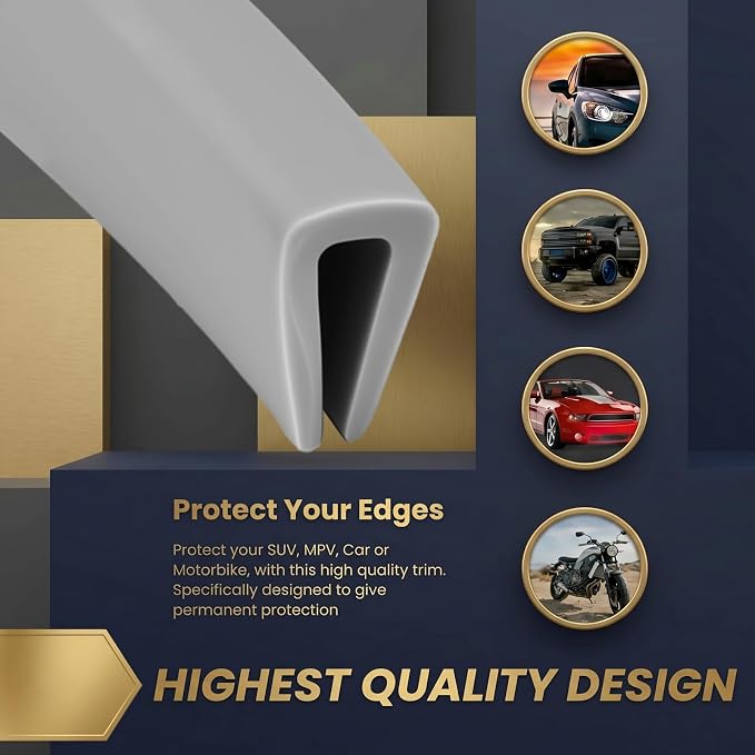 Rubber Edge Trim 1/16" U Channel Sheet Metal Edge Protector Door Seal Strip Guard Weather Resistance Fits for Car Doors Steel Plates Glass Hatches Table Corners(10 Feet Long, Grey)