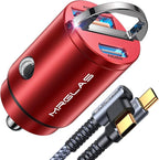 90W USB C Car Charger Fast Charge, PD45W & QC45W, Flush Fit, Extra 3.3ft Type C Cable, All Metal, Cigarette Lighter USB Charger for iPhone 16 15 Pro Samsung S25 S24 S23 Ultra Pixel 8/8Pro/7-Red