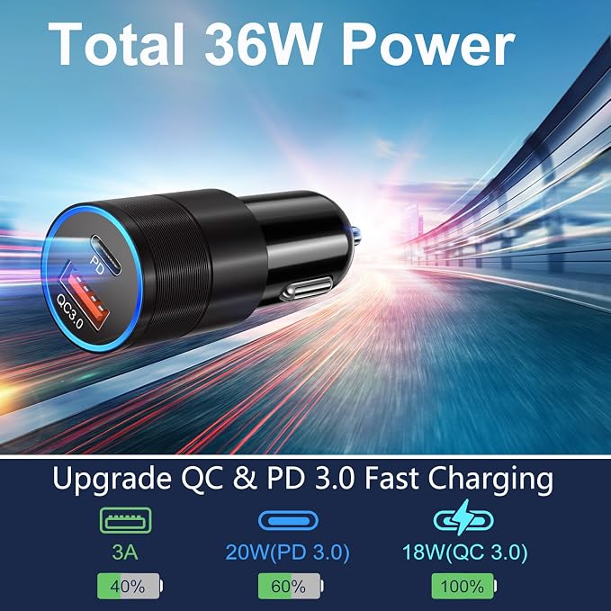 6 Pack USB C Car Charger, 38W Dual 12V USB-C & USB-A Car Charger Multi Port QC+PD 3.0 Fast Charging Cigarette Lighter Adapter Phone Plug for iPhone 17 16 15 14 13 12 Pro Galaxy Pixel Android