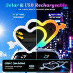 Solar Heart Car Window Light LED Ambient Lights Vibration Sensor 8 Modes | USB + Solar Assist Power, Color Changing 8 Modes Cupid's Heart-shaped Lights, Rainbow Window Decorative Suction Cup Install