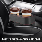 Car Seat Gap Filler Organizer, PU Leather Auto Front Seat Organizer Console Side Filler w/Cup Holder, Multifunctional Bottle Phone Holder Crevice Fillers for Most Car (Black)
