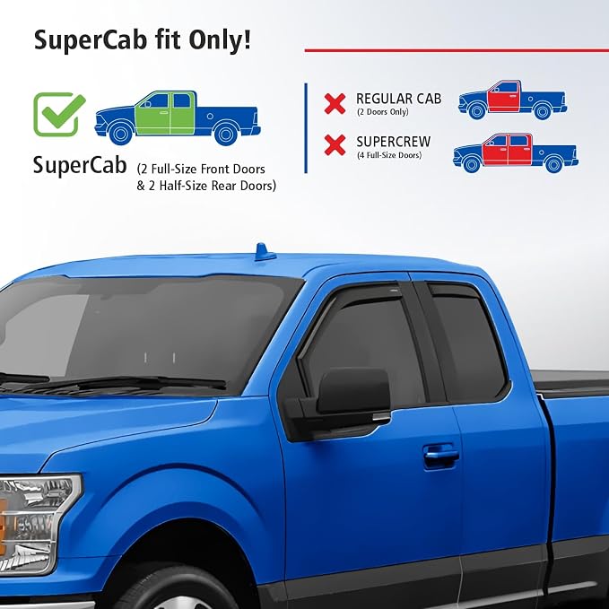 Goodyear Shatterproof in-Channel Window Deflectors for Ford F150 2015-2020 SuperCab (fit for Ford F250-F550 17-25) Rain Guards,Window Visors for Cars,Vent Deflector, Car Accessories, 4pcs - GY003419LP