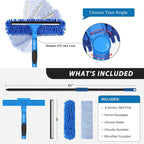 Professional 69'' Window Squeegee Cleaner Tool with Extension Pole, 2-in-1 Squeegee for Window Cleaning Kit with Scrubber and Rotating Head, 1 Blade 2 Scrubber
