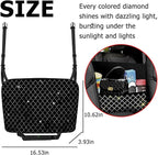 Bling Car Net Pocket Handbag Holder, Rhinestone Vehicle Backseat Purse Organizer Between Seats, Diamond Hanging Storage Bag Barrier of Pet Kids, Universal Automotive Accessories (Black)
