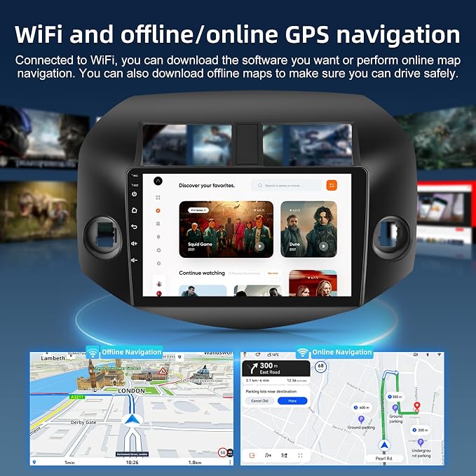 4+64G Android Car Stereo for Toyota RAV4 2007-2011, Wireless Carplay & Android Auto - 10 Inch IPS Touchscreen Radio with 32EQ DSP, WiFi, FM RDS, GPS, Mirror Link + AHD Rear View Camera