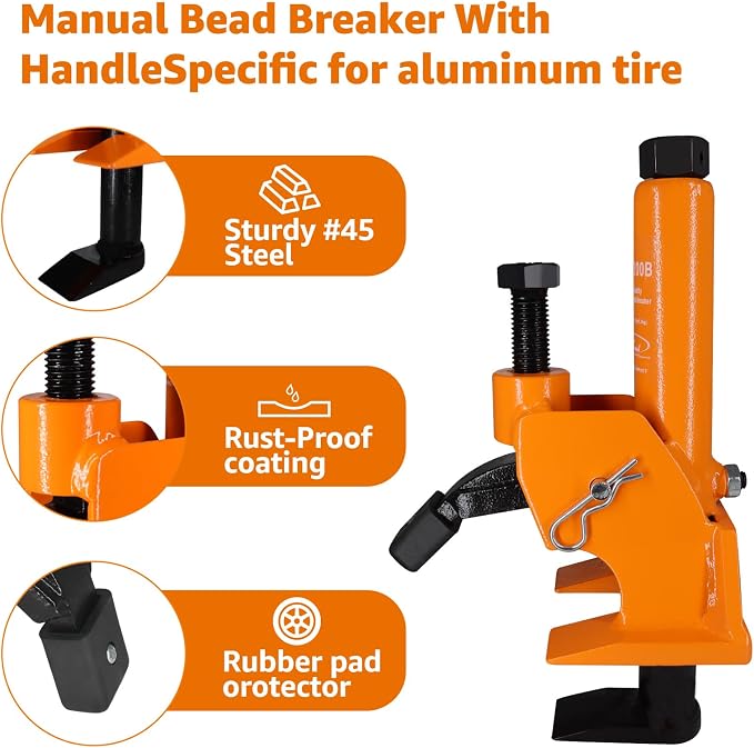 BESTOOL Manual Tire Bead Breaker with Rubber Pad, Tire Change Tool for Aluminum Alloy Hubs, ATV Tire Operation, Tractors, Trucks, Cars, Heavy Duty Tires Car Repair