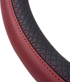 Rhombus Leather Universal Steering Wheel Cover, Fit for Suvs,Trucks,Cars,Sedans,Vans (Black&Burgundy)