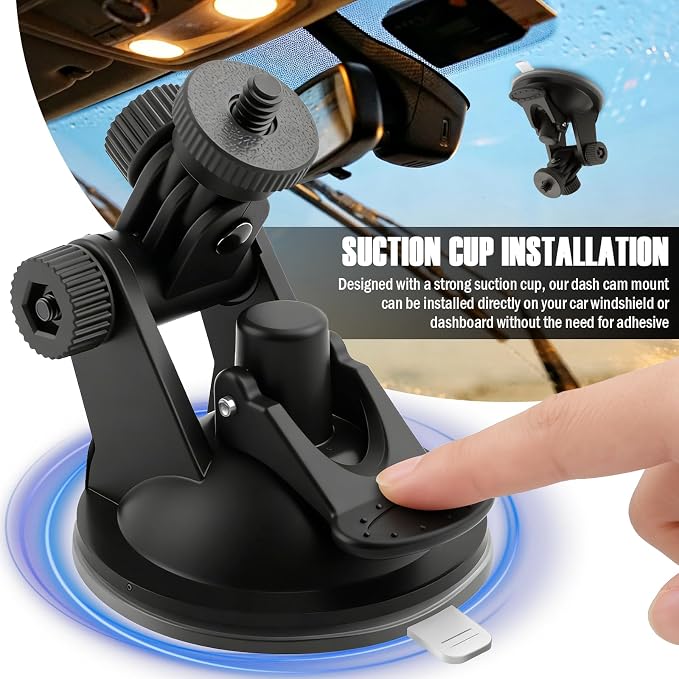 Dash Cam Suction Cup Camera Mount for Car, 360 Adjustable Dash Cam Suction Cup Mount with Strong Suctions, Portable Car Dashcam Mounts for Cars Dashcam, GPS, Phone Holder, 2PCS