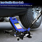 3 Ton Low Profile Floor Jack, Professional Low Profile Hydraulic Jack, Heavy Duty Steel Racing Floor Jack with Dual Piston Quick Lift Pump, 3 Ton (6,600 lb) Capacity, Lift Range 3.3"-18.5"