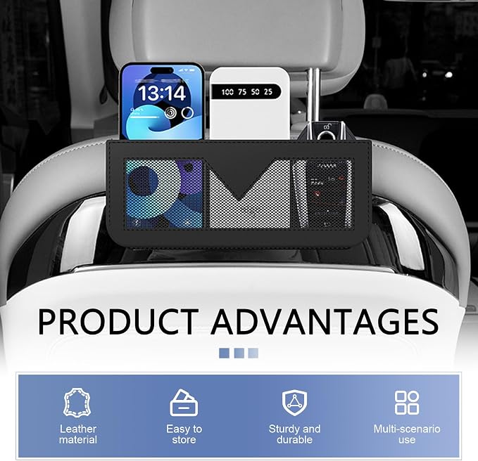Car Storage Pocket，Leather Car Side Pocket Organizer, Multifunctional Seat Gap Pouch, for Can Hold keys, Wallets, Cards, Mobile Phones, Sunglasses, Banknotes (Black)