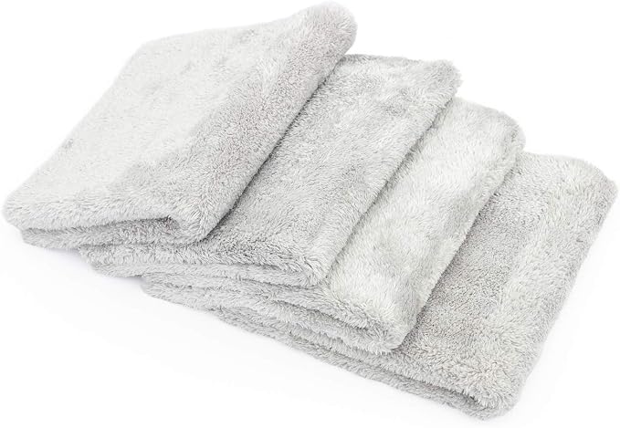 Eagle Edgeless 500 (4-Pack) Professional Korean 70/30 Blend Super Plush Microfiber Detailing Towels, 500GSM, 16in x 16in, Ice Grey