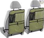 Olive Green Car Seat Organizer for Kids Backseat Kick Mat with Adjustable Strap Back Seat Protector for SUV Vehicle Car 2 Pcs