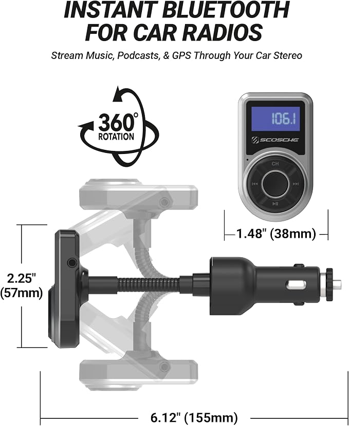 BTFMPD Universal Bluetooth Handsfree Car Kit with FM Transmitter and 18-Watt USB Car Charger, Silver