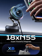 XO Qi2.2 Magnetic Car Mount Charger,25W Fast Charging with Cooling Fan and LED Light, 360° Rotatable Strong Hold Car Phone Mount with for Phone,Universal Fit for Most Vehicles, Easy Installation