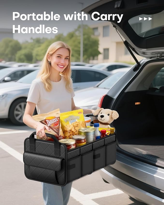 Trunk Organizer for SUV – Foldable & Portable Car Organizers and Storage with 2 Compartments, Large Capacity Car Trunk Organizer Car Accessories for Truck Sedan, Black, 23.6" x 14.2" x 11.8"