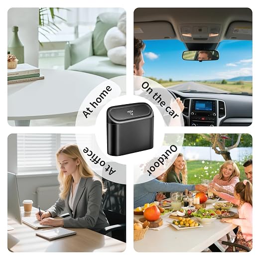 Car Trash Can with Lid, Leakproof Mini Garbage Bin for Car – Compact Design with Self-Closing Lid, Waterproof & Easy to Clean, Includes Trash Bags for Door Pocket, Cup Holder, or Office Desk (2)