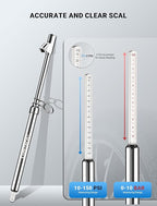 Dual Head Tire Pressure Gauge, Heavy Duty Extension Air Tire Gauge for Tire Pressure Range 10-150PSI 1-10BAR, Straight Foot Dual Head Chuck Auto Service Gage for Car,Semi Truck,RV,Motorcycle