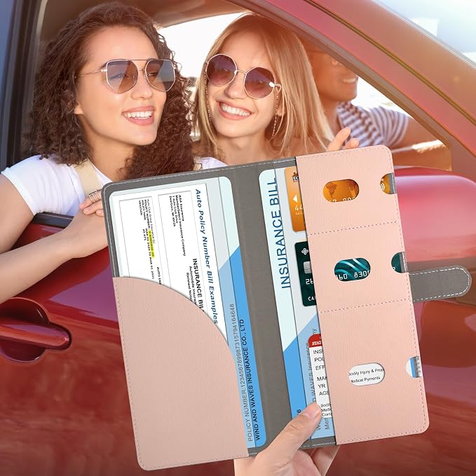 Vehicle Glove Box Organizer - Car Document Holder for Cards, Driver License & Essential Documents, JD-Rose Gold