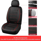 14 PCS Leather Car Seat Covers Full Set, 14.5”-15'' Sporty Steering Wheel Cover Universal, Center Console Cover, Seat Belt Cushion, Cup Holder Coaster, Car Interior Set Red