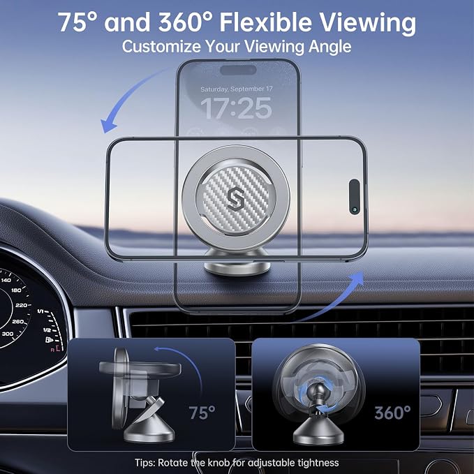 for MagSafe Car Mount - Magnetic Phone Holder for Car Dash,360° Rotation Strong Magnets Car Phone Holder Compatible iPhone 17 16 15 14 13, MagSafe Car Accessories, Titanium Silver
