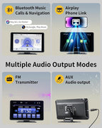 Wireless CarPlay & Android Auto Screen for Car - 7" Portable Car Stereo with 1080P Backup Camera, GPS Navigation, Voice Control, Bluetooth, FM, AUX - Universal Plug & Play Head Unit for Older Vehicles