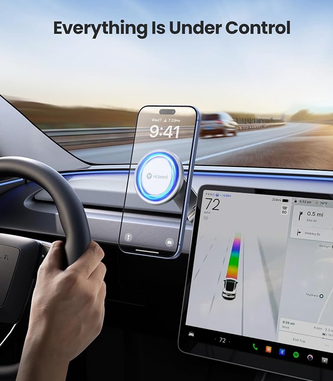 Tesla Phone Mount【Strongest Magnet Power】 Foldable Hidden Tesla Phone Holder Fit for All Phones, Tesla Model 3/Y/Cybertruck Accessories, Tesla Model 3 Model Y for MagSafe Car Mount - White