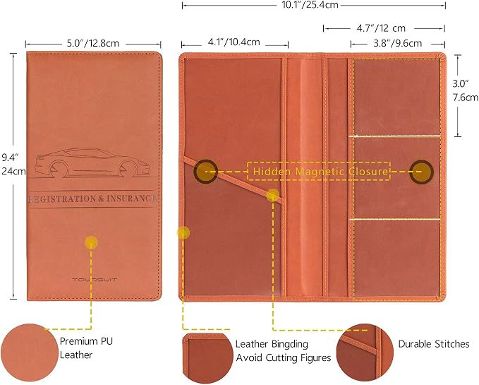 Car Registration and Insurance Card Holder, Vehicle License Document Glove Box Compartment Organizer, Interior Car Accessories for Women Men (Brown)
