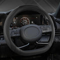 Flat Bottom Car Steering Wheel Cover for Hyundai,D Shaped Steering Wheel Cover for Tucson,Sonata,Elantra,Santa Fe,Genesis,Sonata Hybrid,Azera,Venue,Kona (Black-Standard Size)