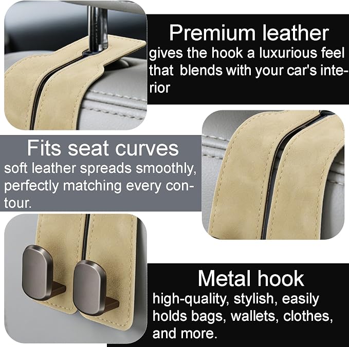 Car Seat Headrest Storage Hooks - 2 Pack Dual Hangers Design Organization Accessories, Car Interior Gadgets to Add Extra Holder and Hook for Purses,Bags,Coat and Handbag