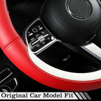 Car Leather Steering Wheel Cover - Panapi Material, Universal 14.5-15 Inch Leather Anti-Slip Breathable Auto Steering Wheel Covers for Men Women (Nappa Leather - Red & White)