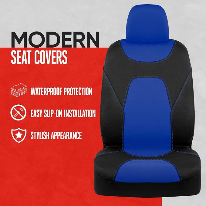 AquaShield Waterproof Front Seat Covers, Blue Seat Covers for Cars – Neoprene Front Car Seats Cover, SUV Seat Covers Protector - Car Interior Cover for Auto, Trucks, & Dog Owners