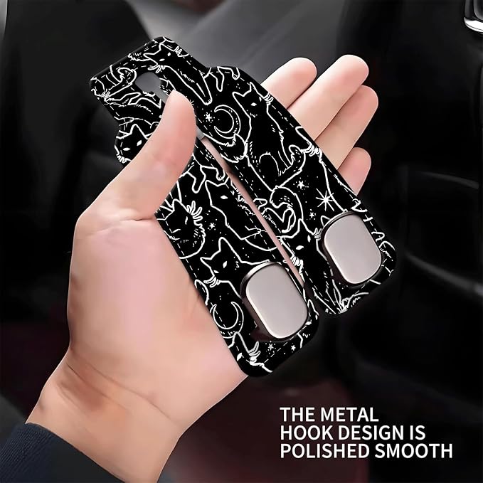Car Seat Headrest Hook, Universal Leather Cute Hanger Holder Hook, Storage Organizer Interior Accessories for Purse Bags Handbag Black White Cats