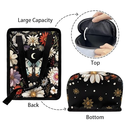 Butterfly Daisy Moon Print Car Trash Can with Lid, Leak Proof Auto Trash Bag Hanging Vehicle Garbage Can Multipurpose Storage Container for Back Seat Road Trip