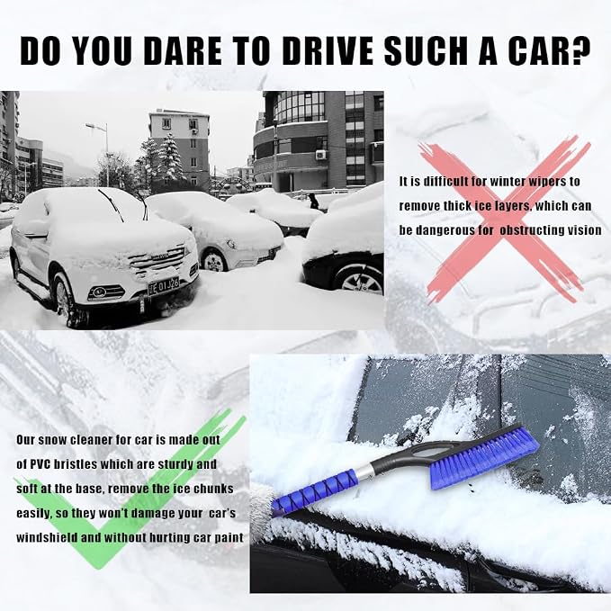 Snow Brush and Ice Scrapers for Car Windshield, Car Scraper Snow Clearing Brush, 2-in-1 Detachable Snow Removal Tool with Ergonomic Foam Grip Winter Accessories for Cars, Trucks, SUVs