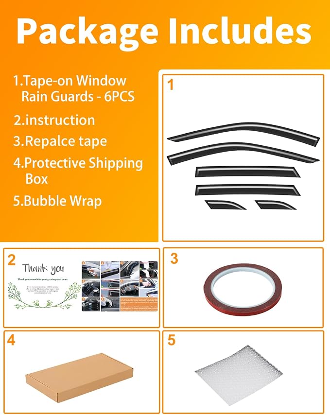6-PCS Extra-Thick Window Rain Guard for Chevy Trax 2024 2025 2026 Rain Guards Tape-on Side Window Visors Vent Visor Window Deflectors Vent Shades Car Accessories