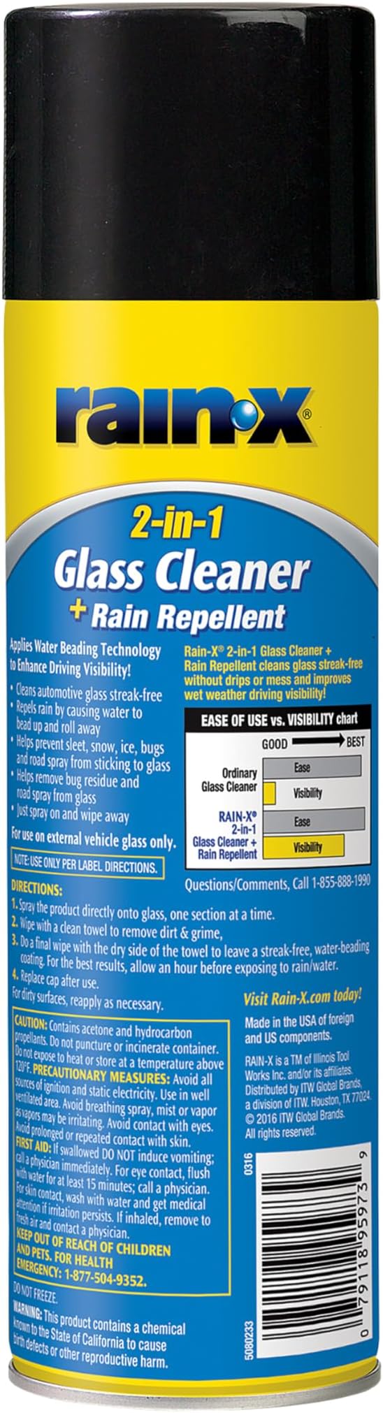 5080233 2-In-1 Glass Cleaner Plus Rain Repellent, 18 Ounce, BLUE