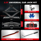 Car Jack 2Ton/4409 lbs Universal Scissor Jack with Rubber Pad, Portable Tire Changing Kit with Lug Wrench, Emergency Kit for Sedan SUV MPV