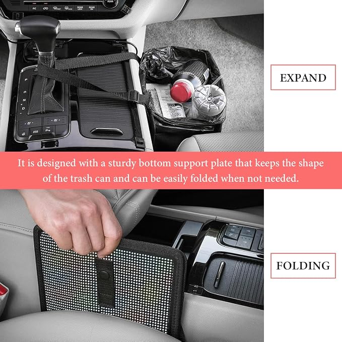 Car Foldable Trash Can, Bling Rhinestone Oxford Garbage Container Hanging Waterproof Organizer, Mini Crystal Dustbin Waste Basket Leakproof Trash Bin for Car Office Kitchen (AB)