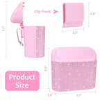 Bling Pink Car Trash Can with Lid, Mini Auto Garbage Storage Bin with 60 Trash Bags, Small Car Garbage Container Bin, Sparkling Crystal Vehicle Dustbin for Front Back Seat Accessories for Cars