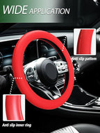Car Steering Wheel Cover, Non-Slip Silicone Material, Multiple Color Choices, Universal Auto Parts Steering Wheel Cover, Suitable for Most Cars (Red)