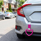 2 Pcs Heart Shaped Car Handle Strap – JD M Drift Charm Rear Bumper Warning Ring Decor for Car Interior Exterior, Subway Bus Handle Accessory, Cute Heart Car Decor Gift for Drivers (Hot Pink-Silver)
