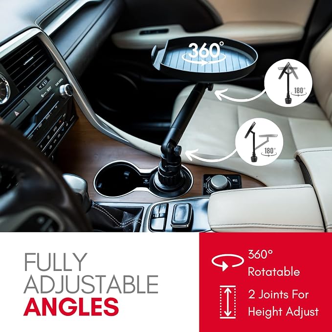 Cup Holder Tray for Car - Adjustable Car Tray Table - Perfect Car Food Tray for Eating with Phone Slot and Swivel Arm - Car Organizer