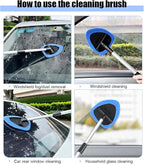Car Windshield Cleaner Tool, Vehicle Window Detailing Cleaning Kit with Extendable Handle & 4 Washable Microfiber Pad, Auto Glass Wiper Cleaner for Exterior & Interior, Universal Fit (Blue)