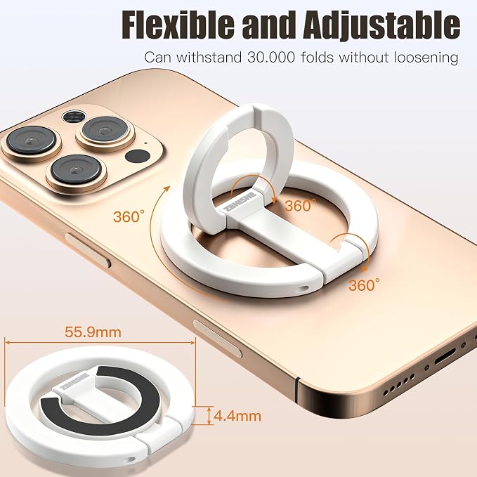 Magnetic Phone Ring for MagSafe Dual-Sided Magnetic Phone Grip Magnet Phone Stand Grip Compatible with iPhone 17/16/15/14/13 Pro Max Plus Mag Safe Accessory for Car Mounts (White)