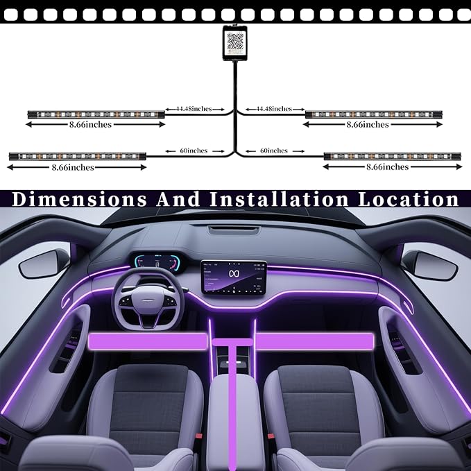 RGB Car Strobe Safety Lights with Remote,Interior LED Light for Car Accessories Women Men Husband Birthday Gift APP Control with USB Port Music Sync Color Change for Truck Decor 12V Dashboard