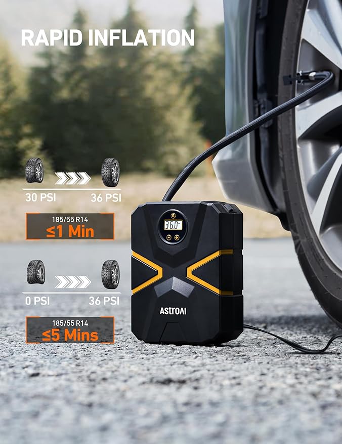 S1 Tire Inflator Portable Air Compressor 12V DC 150PSI with Digital Gauge, Auto Shut-Off Preset Pressure Fast Inflation, Compact Air Pump for Car Tires, Motorcycle, Bike, Ball, Inflatables